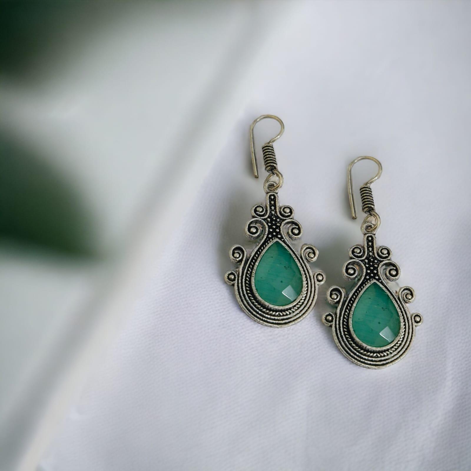 Dew Drop Oxidised Hook Earrings | Sarichka - Sarichka FashionSarichka Fashion