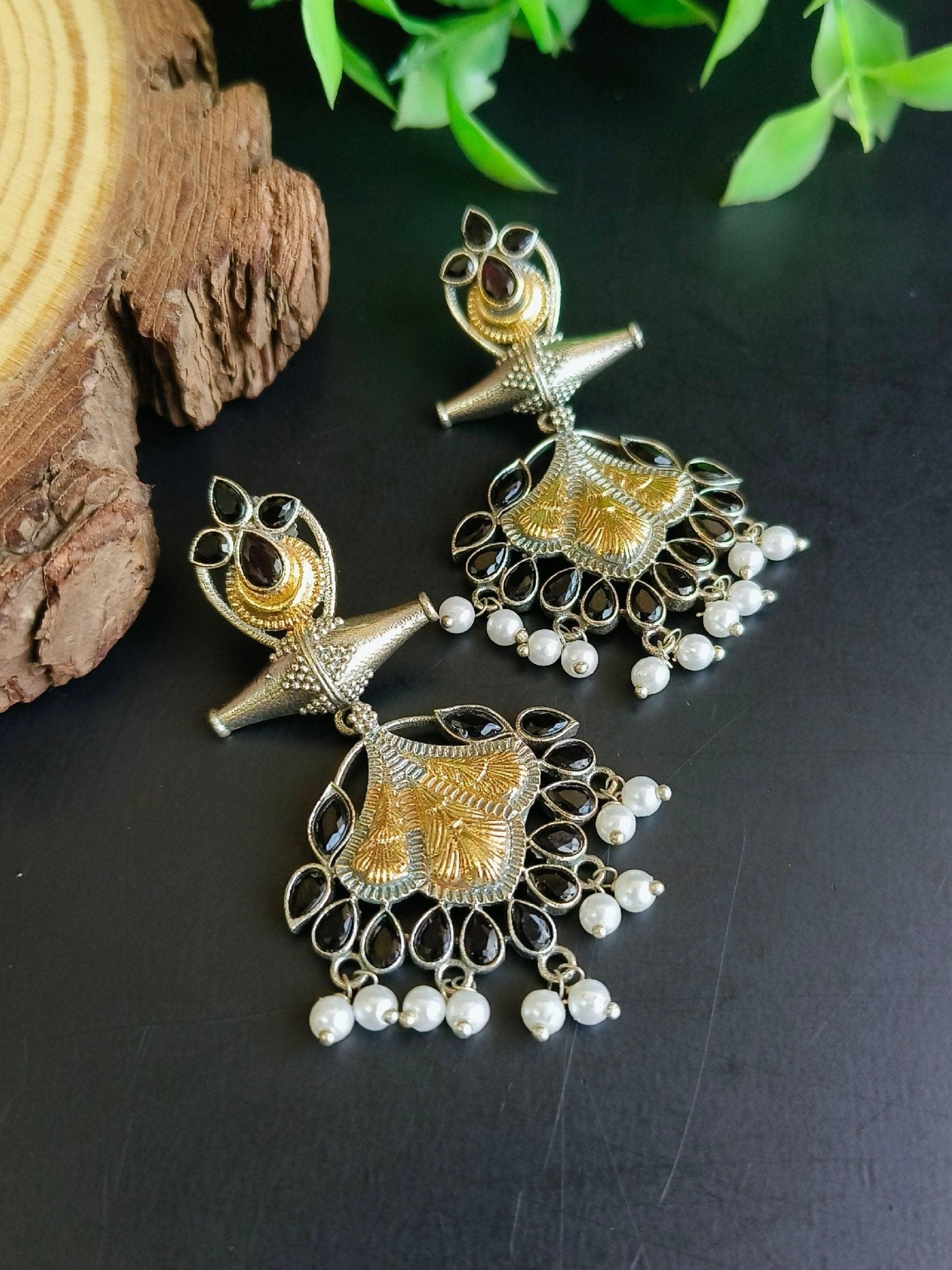 Dual Tone Oxidized Dangler Earrings | Sarichka - Sarichka FashionSarichka Fashion