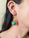 Gold-Plated Hook Earrings with Monalisa Stones & Hanging Elephant | Sarichka