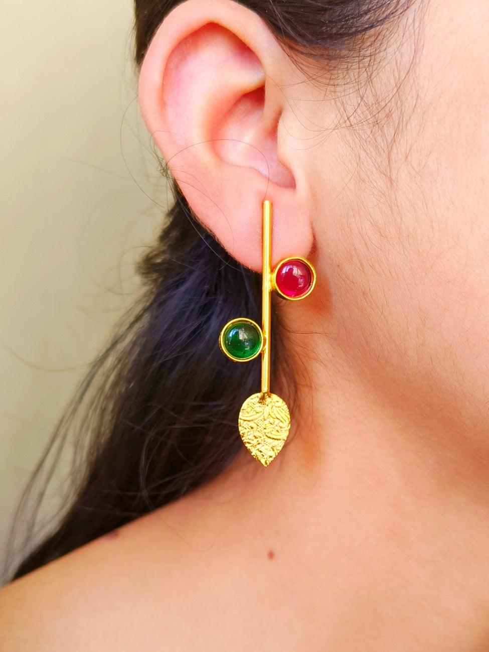 Handmade Brass Gold-Plated Casual Wear Leaf Earrings | Sarichka