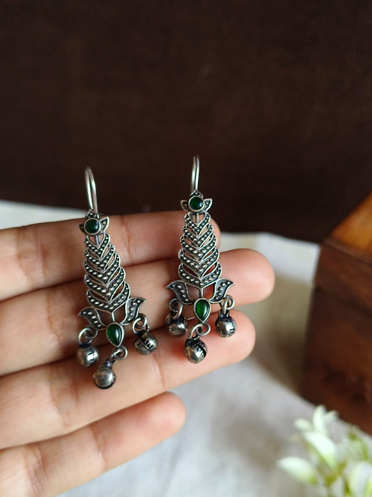 Oxidized Silver Gemstone Hook Earrings | Sarichka